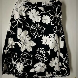 Talbots Black and White Floral A-Line Skirt
